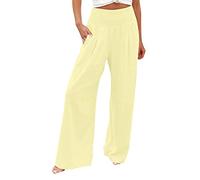 Warehouse Deals Clearance Linen Trousers for Women UK Solid Summer Pants Elastic High Wasit Palazzo Pants Ladies Wide Leg Long Lounge Pants Loose Casual Trousers Holiday Essentials for Women s