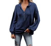 Warehouse Deals Clearance Plain Sweatshirts for Women UK clearance Women's Loose V Neck Long Sleeved Hoodie Women's Sports Hooded Top Plus Size Christmas Deals of The Day (Blue, XL)