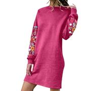 warehouse deals clearance returns Dresses for Women UK Fashion Floral Print Long Sleeve Mini Dress Casual Loose Fit Sweatshirt Dresses Retro Crew Neck Dress womens clothes sale clearance dresses