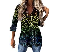 Warehouse Deals Clearance Returns Linen Shirt Women Oversized Women's Autumn and Winter Women's Printed Polyester Comfortable Casual Lapel Pocket Middle Christmas Deals Black