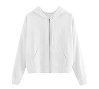 warehouse deals clearance returns longline hoodie for women Solid Tops Pocket Zipper Women Hooded Long Sweatshirt Casual Sleeve today deals of the day clearance cheap gifts under 5 pounds White