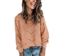 Warehouse Deals Clearance Returns Oversized Sweatshirts for Women UK Women Round Neck Long Sleeve Knit Sweater Solid Color Loose Pullover Hollow Sweater Black of Friday Deals 2024 (Khaki, XL)