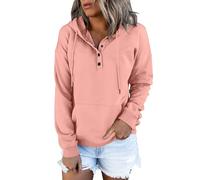 Warehouse Deals Clearance Returns Sweatshirts for Women UK Oversized Long Casual Down For Womens Pocket Hooded Sweatshirts Pullover Sleeve Button V Biggest Discount Deals (Pink, XL)
