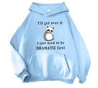 Warehouse Deals Clearance Returns Tunic Sweatshirt for Women UK Oversized Hoodie For Teen Girls Cute Animal Letter Graphic Drawstring Hooded Sweatshirts Good Sales Boxing Day (Light Blue, XL)
