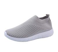 Warehouse Deals Clearance Slip on Running Shoes Wide Fitting Walking Trainers for Women UK Arch Support Sneakers Breathable Mesh Cutout Flat Trainers Lightweight Outlet Clearance UK Grey
