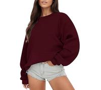 warehouse deals sale clearance hoodies for women uk Women'S Solid Color Round Neck Oversized Sweatshirt Loose Long Sleeve Light biggest discount clearance items Red