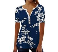 Warehouse Deals Today 2024 Summer T Shirts for Women UK Short Sleeve Button Up V Neck Tops Trendy Pleated Henley Tunic Shirts Dressy Casual Butterfly Floral Print Blouse Ladies Elegant Going Out Tee