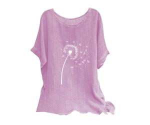 Warehouse Deals Today Linen Tops for Women UK Plus Size Shirts 2024 Summer Short Sleeve Crewneck Blouses Funny Daisy Dandelion Butterfly Print T-Shirts Ladies Elegant Loose Fit Cheesecloth Clothes