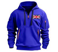 Warehouse Deals Today Men's Hoodies UK Casual Long Sleeve 1/4 Zip Up Drawstring Sweatshirt Funny Solid Color Flag Printed Pullover Tops Winter Oversized Warm Jumper Blouse with Pockets