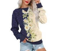 Warehouse Deals Today Women Casual Sweatshirts 2024 Fall Winter Long Sleeve Crew Neck Pullover Tops UK Dressy Trendy Color Block Striped Floral Print Jumper Ladies Elegant Going Out Blouse
