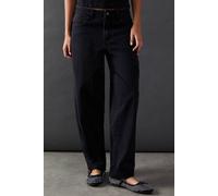 Warehouse Denim Lace Trim Mid Rise Barrel Jeans In Washed Black washed black 8