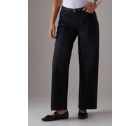 Warehouse Denim Low Rise Seam Detail Belted Wide Leg Jean In Washed Black washed black 10