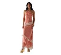 WAREHOUSE Devore Fringe Detail Midi Skirt, 14, Pink