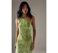 WAREHOUSE Devore One Shoulder Fringe Cami Top, 16, Apple Green