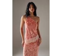 Warehouse Women's Devore One Shoulder Fringe Cami Top in Pink | Size: 12 Warehouse Pink 12