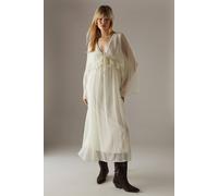 Warehouse Dobby Chiffon Plunge Neck Ruffle Midi Smock Dress In Cream cream 12