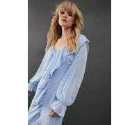 Warehouse Dobby Chiffon Ruffle High Low Hem Midi Dress In Blue blue 10