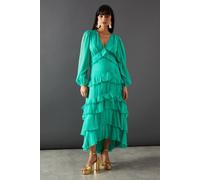 Warehouse Dobby Chiffon Ruffle Midi Dress In Green green 6