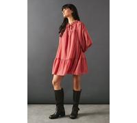 Warehouse Dobby Chiffon Tie Neck Drop Hem Mini Smock Dress In Rose rose 6