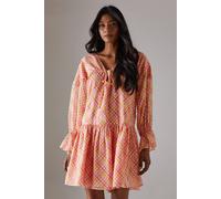 Warehouse Dobby Chiffon Volume Sleeve Smock Mini Dress multi 10