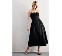Warehouse Women's Dropped Waist Ruched Bust Midi Dress in Black | Size: 14