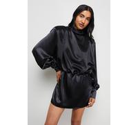 Warehouse Extreme Shoulder Draped Satin Mini Dress In Black black 12
