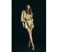Warehouse Extreme Shoulder Draped Satin Mini Dress In Chartreuse chartreuse 8