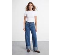 Warehouse Extreme Turn Up Mid Rise Wide Leg Jean In Mid Wash mid wash
