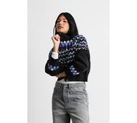Warehouse Fairisle High Neck Chunky Knit Cardigan In Black black
