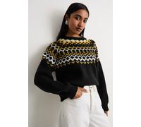 Warehouse Fairisle Knitted Yoke Detail Jumper In Black black M