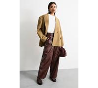 Warehouse Faux Leather Croc Embossed Pu Straight Leg In Chocolate chocolate
