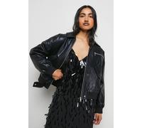 Warehouse Women's Faux Leather Distressed Bomber Jacket in Black | Size: Large Warehouse Black L