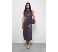 Warehouse Faux Leather Whipstitch Detail Sleeveless Midi Dress In Oxblood oxblood 14