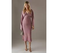 Warehouse Flare Sleeve Plunge Satin Midi Dress In Pale Lilac pale lilac 14