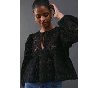 Warehouse Flower Organza Sheer Tie Front Blouse In Black black 6