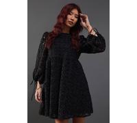 Warehouse Flower Tissue Organza Smock Mini Dress In Black black 8