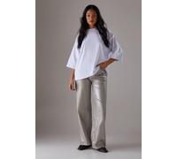 Warehouse Foil Coated High Waist Wide Leg Jeans In Silver silver 12