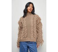 Warehouse Fringe Cross Back Cable Jumper In Mocha mocha