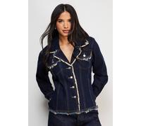 Warehouse Front Fitted Denim Jacket With Frayed Hem In Indigo indigo 6