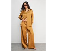 Warehouse Women's Hammered Satin Mid Rise Drawstring Trouser in Gold | Size: 10 Warehouse Gold 10