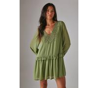 Warehouse Hand Embellished Chiffon Sequin Mini Smock Dress In Khaki khaki 8