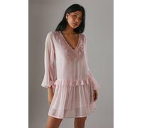 Warehouse Hand Embellished Chiffon Sequin Mini Smock Dress In Pale Pink pale pink 10