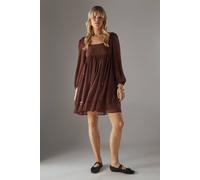 Warehouse Hand Embellished Sequin Square Neck Mini Dress In Chocolate chocolate 12