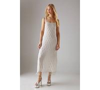 Warehouse Hand Embellished Strappy Sequin Fringe Hem Midi Dress In Ivory ivory 10