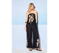 Warehouse Hcd Cheesecloth Embroidered Mid Waist Tie Side Trousers In Black black 10