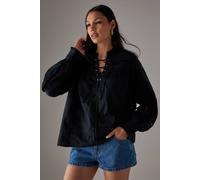 Warehouse Hcd Cotton Lace Trim Insert Boho Blouse In Black black 12