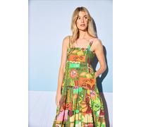 Warehouse Hcd Cotton Strappy Tie Back Tier Midi Sundress multi 14