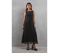 Warehouse Heart Print Chiffon Slash Neck Bias Sleeveless Midi Dress In Black black 10