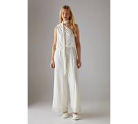 Warehouse Hen Devore One Shoulder Scarf Neck Jumpsuit In Ivory ivory 10