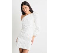 Warehouse Hen Jacquard Puff Sleeve One Shoulder Mini Dress In Ivory ivory 14